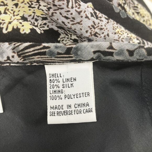 Talbots Linen Silk Dandelion Floral Skirt Black Yellow A-Line 4 - Picture 12 of 13